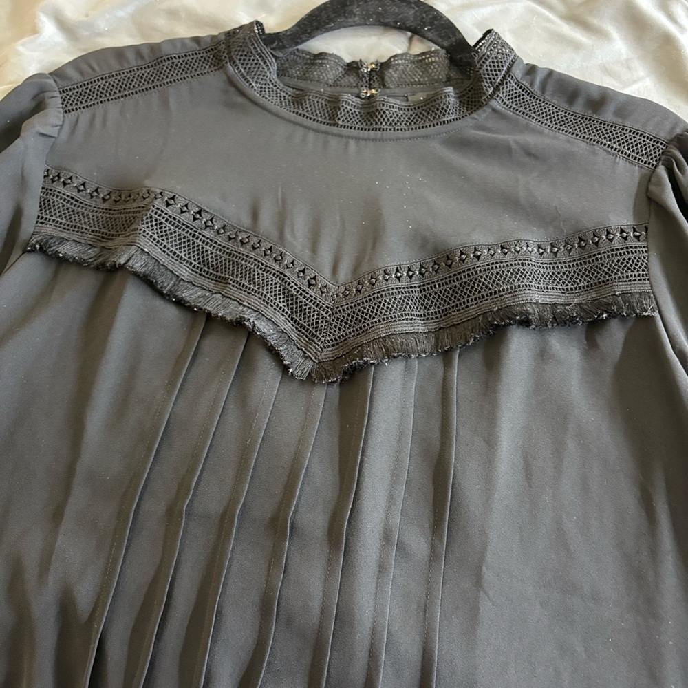 Ann Taylor Elegant Black Blouse with Lace Detail
